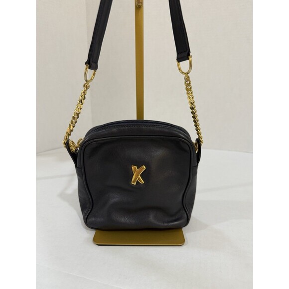 Paloma Picasso Handbags - Vintage Paloma Picasso Black Leather Mini Shoulder Crossbody Handbag Gold Chain